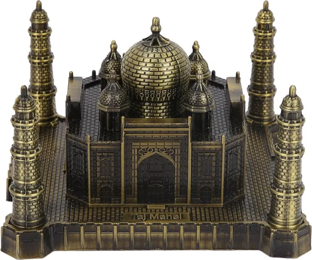 Taj Mahal Maquette en Métal Doré - Monument Inde Décoration Bureau 13cm