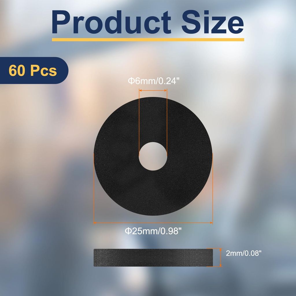 60 Stš¹ck M6 Nylon Flachdichtungen 6 mm ID 25 mm OD 2 mm dick Unterlegscheiben Kunststoffplatte Dichtung Befestigungselement Dichtungsring, Schwarz