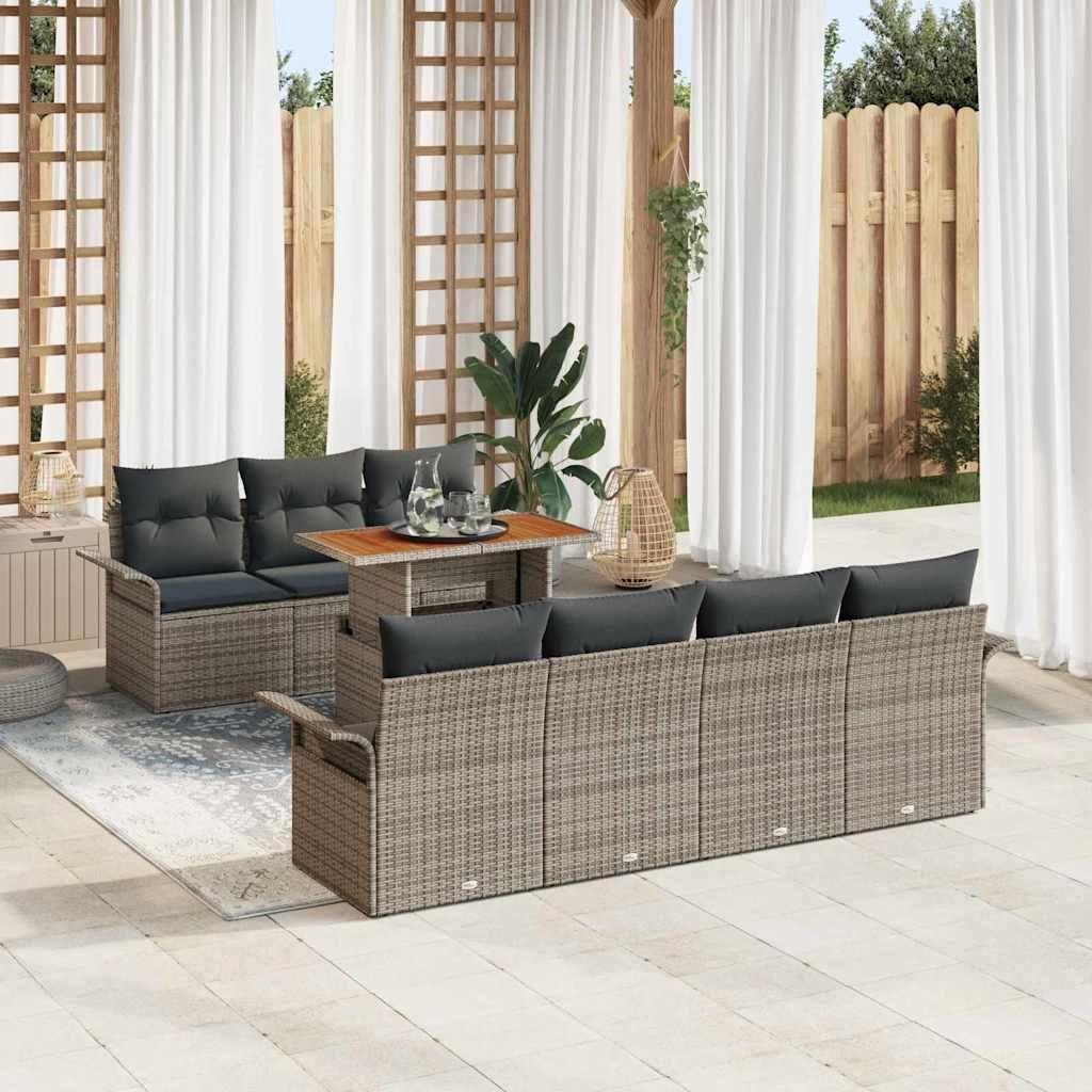 Maison Exclusive - Garten-Sofa-Set mit Speicher 8 pcs Grau Poly Rattan