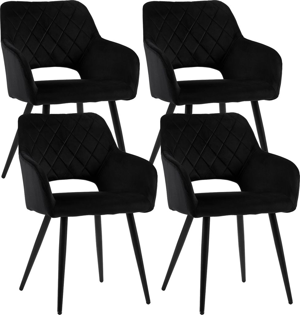 CLIPOP Esszimmerstühle, 4er Set Samt mit gepolstertem Sitz, Offene Rückenlehne, Schwarz