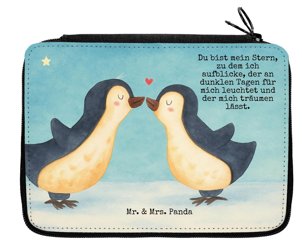 Mr. & Mrs. Panda Schreibmappe Pinguin Liebe Design - Weiß - Geschenk, Freundin, Etui, Federmappe, Bleistiftetui, Mäppchen, Federmäppchen, Love, ...