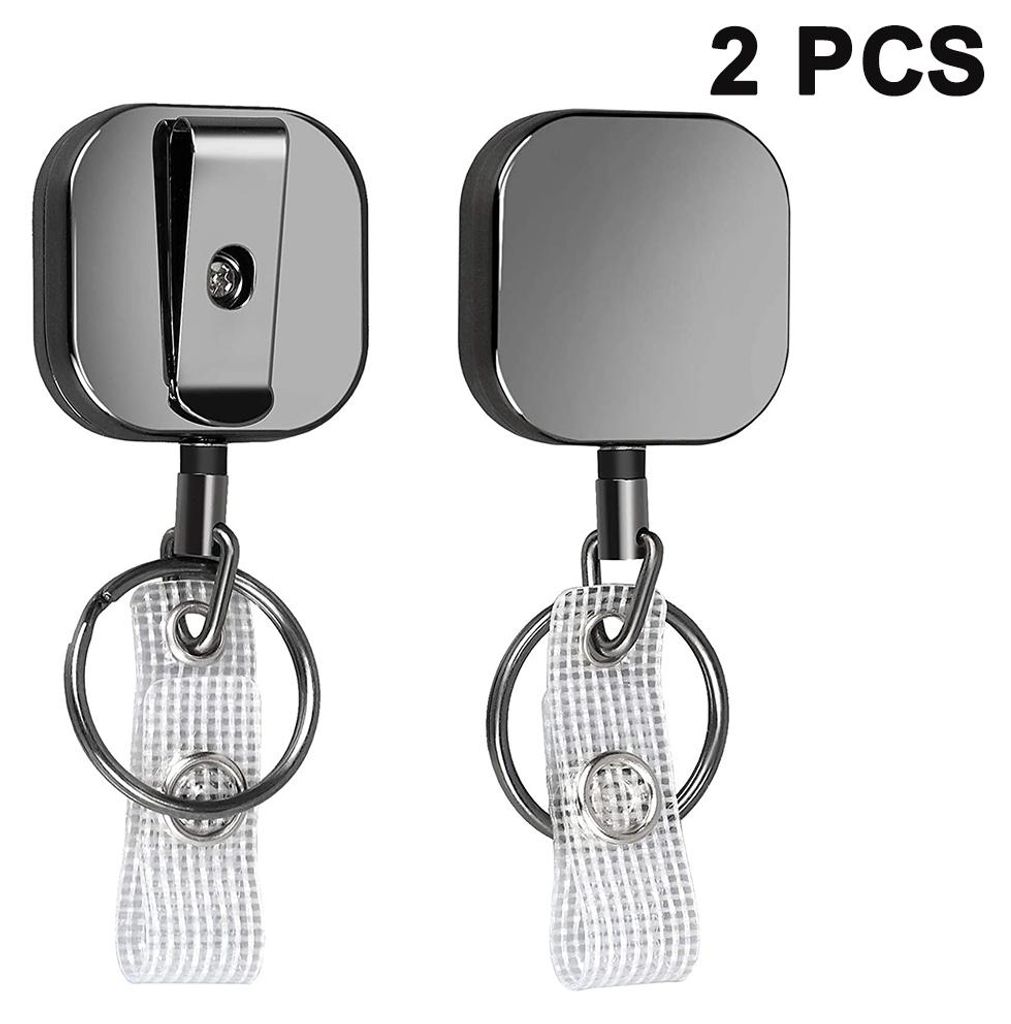 Stück selbstaufrollende Ausweishalter mit Schlüsselring, robustes Metallgehäuse, Stahlseil, Karabinerhaken mit Gürtelclip, geeignet für Schlü...