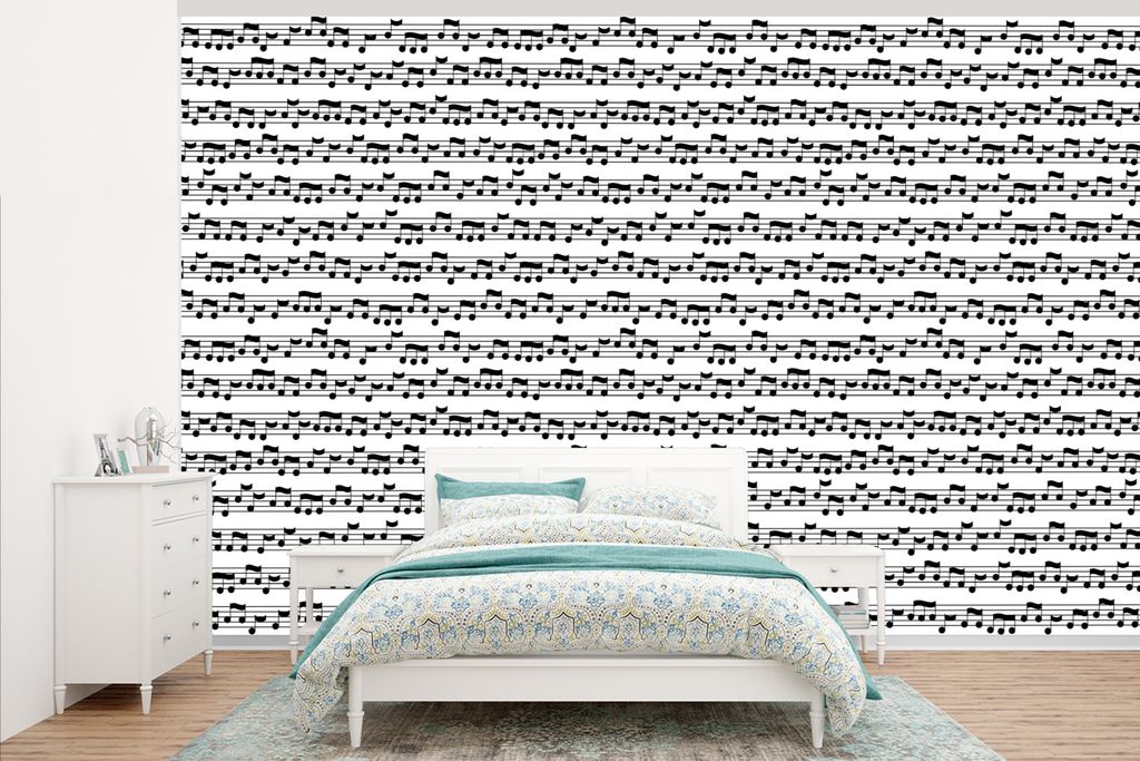 MuchoWow Fototapete für Wohnzimmer oder Schlafzimmer Wandtapete Vinyl Motivtapete Musik - Patterns - Musiknoten - 405x260 cm - Die Küche