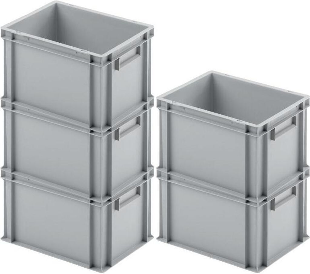 SparSet 5x Eurobehälter mit geschlossenem Griff | HxBxT 23,5x30x40cm | 22 Liter | Grau | Eurobox, Transportbox, Transportbehälter, Stapelbehälter