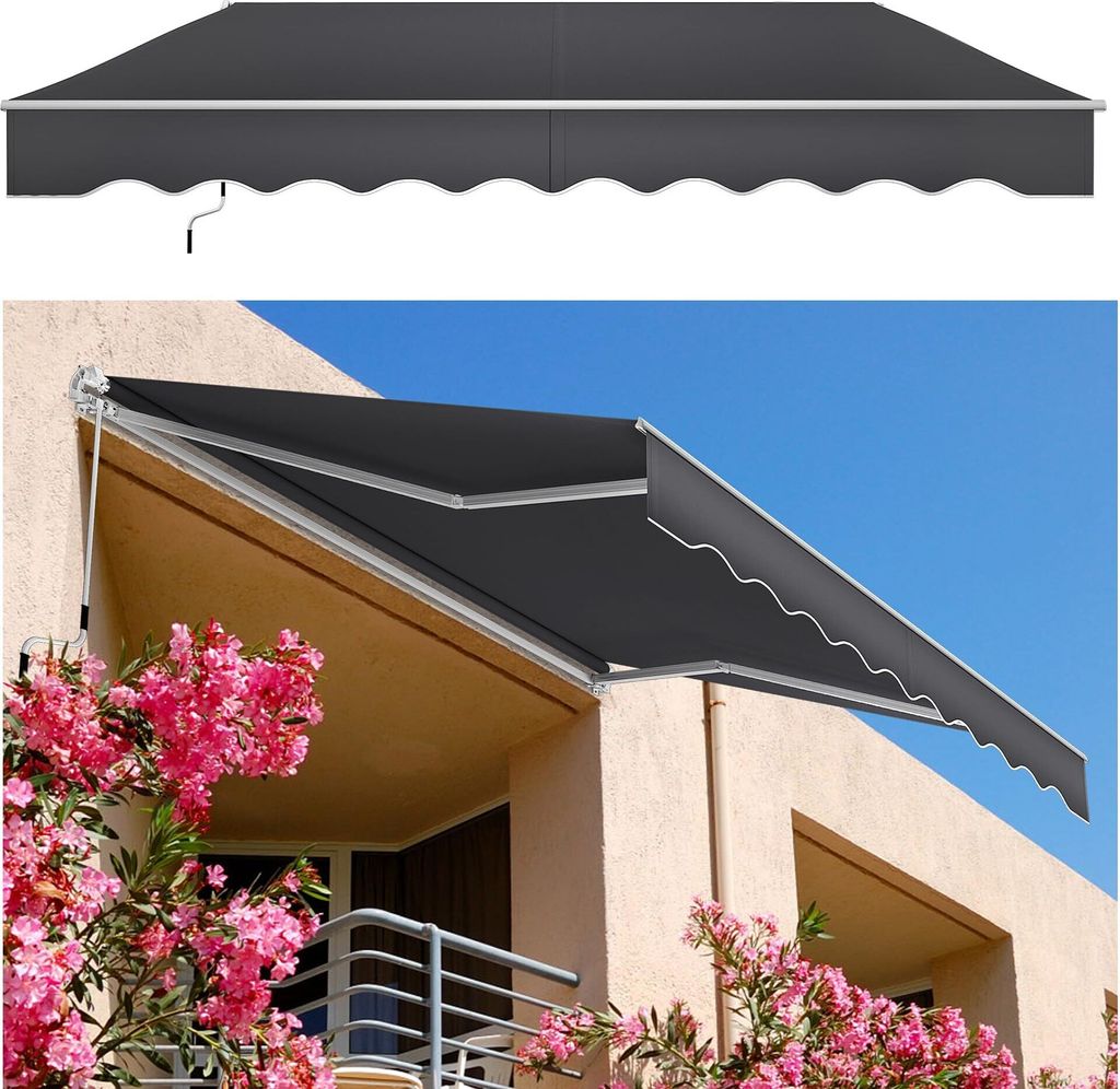 YUENFONG Gelenkarmmarkise Markise Balkon aus Alu und Polyester, Sonnenschutz Markisenabdeckung mit Kurbel, Wasserdicht Anti-UV 360x000 cm (Dunkelgrau)