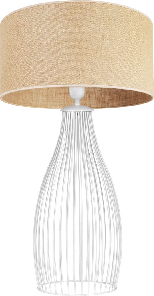 Light-Home Juta Lampenschirm Tischlampe Modern - Nachttischlampe - Tischleuchte E27 - 1-Flammig TUBE - Weiß Basis und Jute