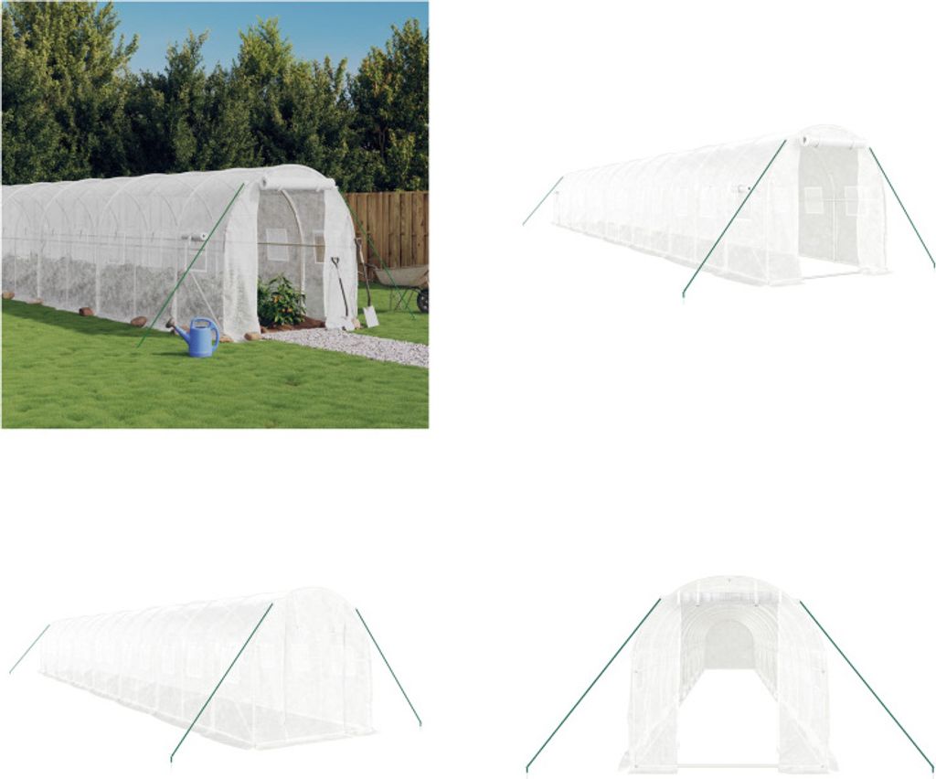 vidaXL Gewächshaus mit Stahlrahmen Weiß 28 m² 14x2x2 m - Gewächshaus - Gewächshäuser - Polytunnel - Begehbares Gewächshaus
