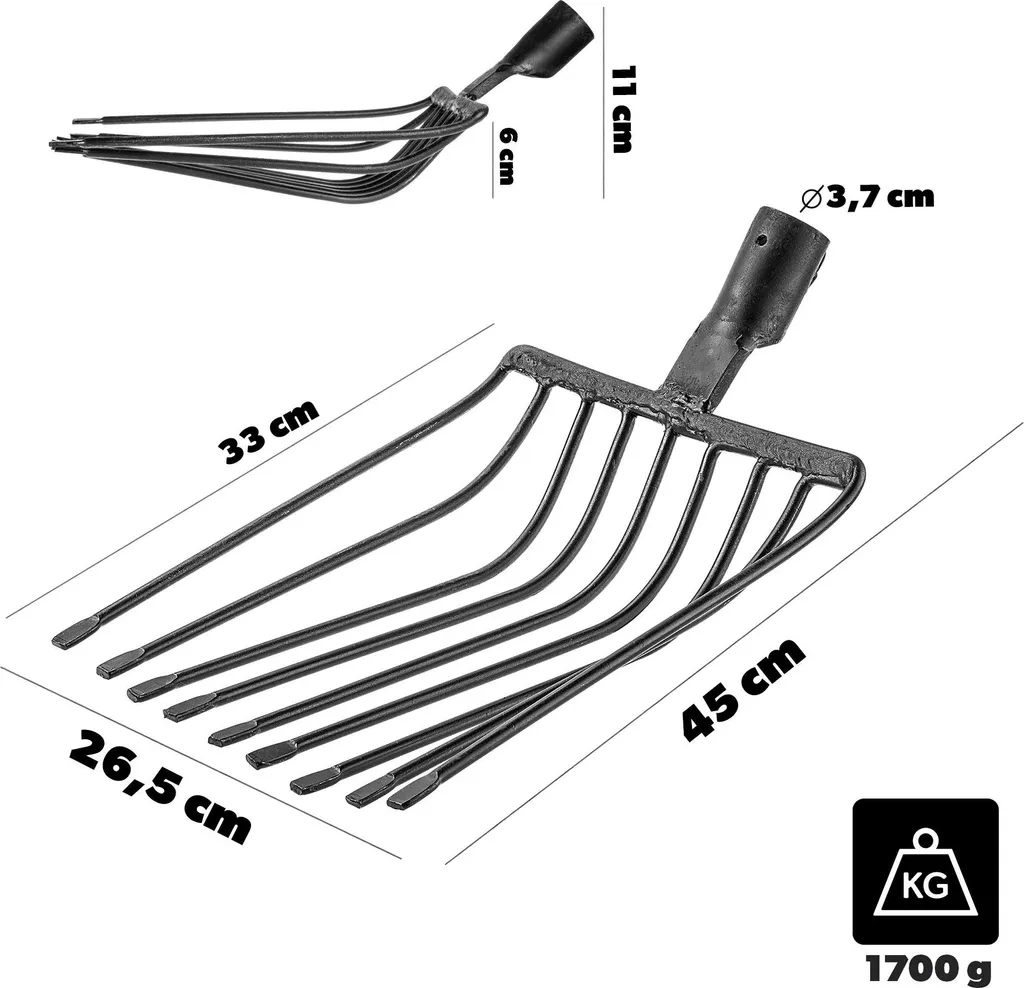 Fourche à bêcher 9 dents en acier pour pierres et sols difficiles - 3
