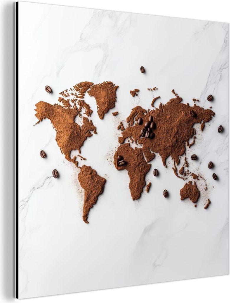 MuchoWow Wanddekoration Metall Metallbild Wandkunst 20x20 cm Weltkarte - Kaffee - Marmor MuchoWow Aluminium Gemälde - Alu Dibond Bilder