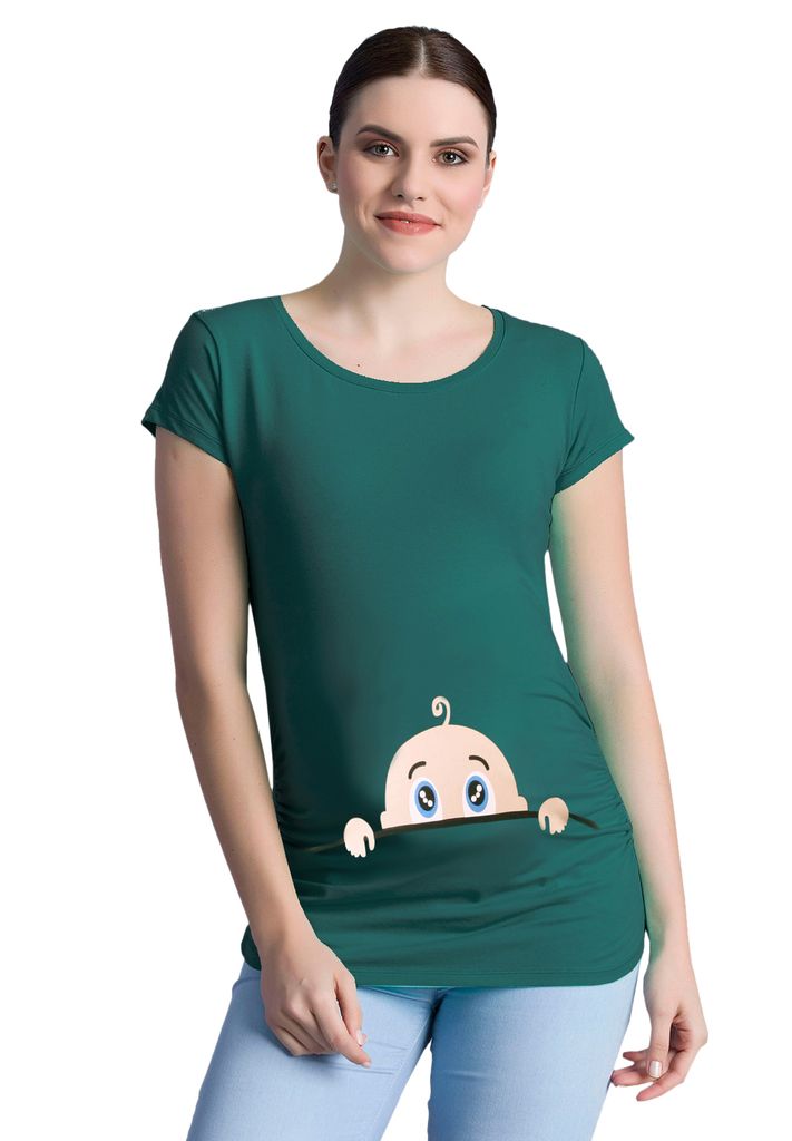 M.M.C. Umstandsshirt Neugieriges Baby mit Motiv, S, Dunkelgrün