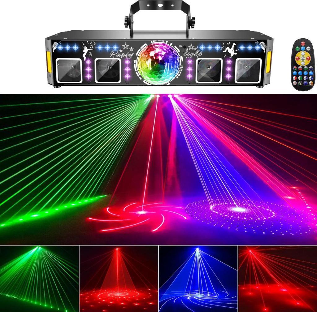 Elfeland 5-in-1 Party Licht DJ Disco Lampe, LED PAR Magic Ball, UV Schwarzlicht & Gold Strobe, 120 Muster, Bühnenbeleuchtung für Club Festival