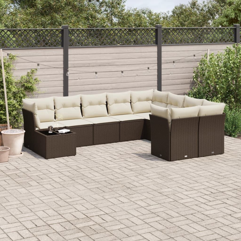 Maison Exclusive - 10-tlg. Garten-Sofagarnitur mit Kissen Braun Poly Rattan