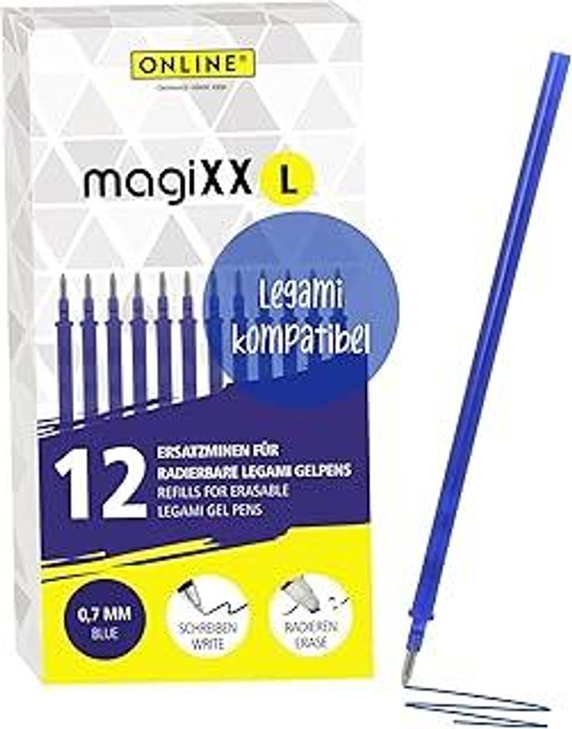 Online 12x radierbare Ersatzminen kompatibel mit Legami Gelstifte magiXX L I Blau 0,7mm Strichstärke I Ersatzmine für Gelschreiber radierbar I Na...