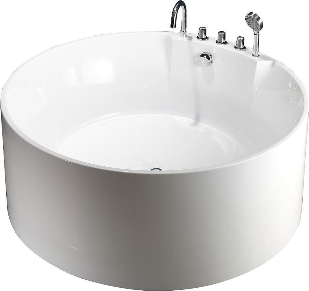 Runde freistehende Badewanne mit Armaturen - 373 L - 150 x 150 x 58 cm - weiß - LINDA