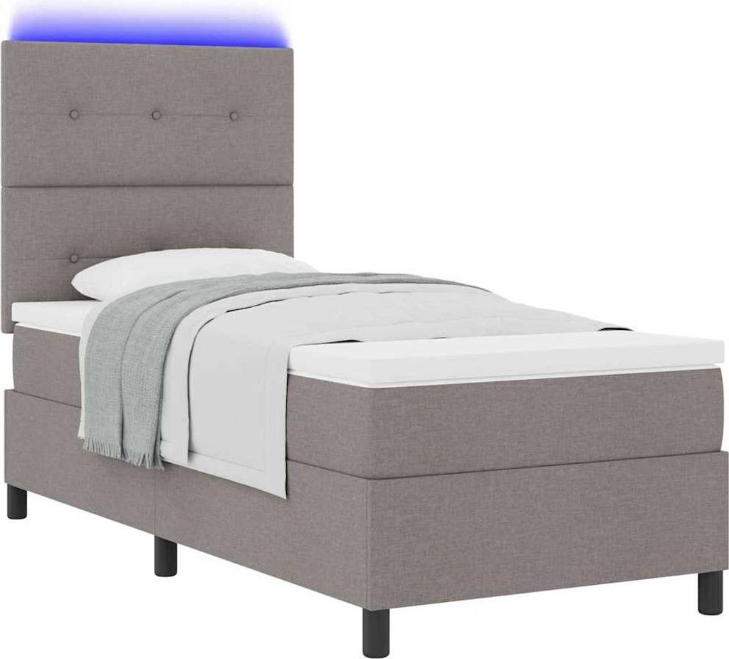 Boxspringbett mit Matratze mit LED Taupe 90 x 200 cm Stoff