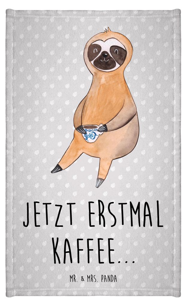 Mr. & Mrs. Panda Handtuch Faultier Kaffee - Grau Pastell - Geschenk, Kaffeetasse, Gästetuch, Gästehandtuch Bunt, Frotteetuch, Mini-Handtuch, 30x5...