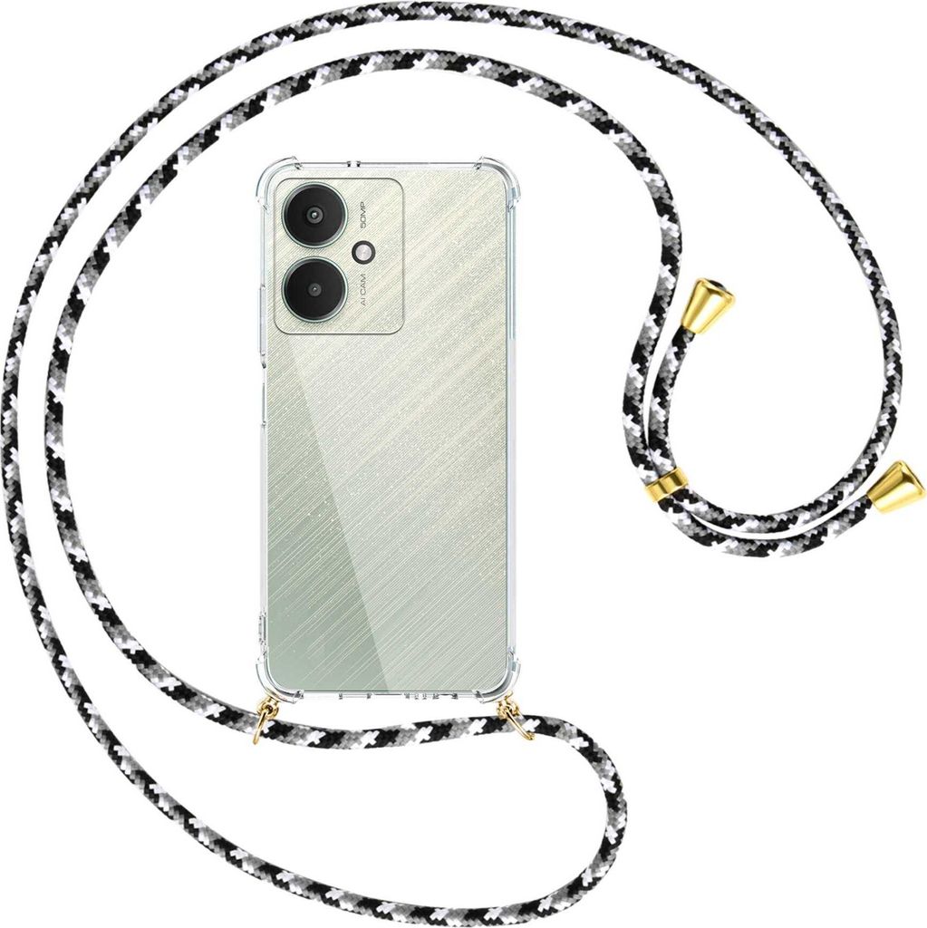 Handykette Backcover-Schutzhülle mit Band (Metall goldfarben) für Xiaomi Redmi 13C 5G, Poco M6 5G - schwarz/grau/weiß