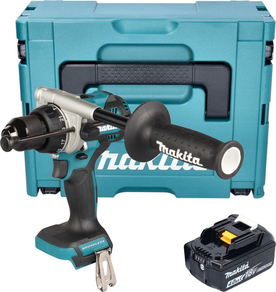 Makita DHP 492 M1J Akku Schlagbohrschrauber 18 V 141 Nm Brushless + 1x Akku 4,0 Ah + Makpac - ohne Ladegerät