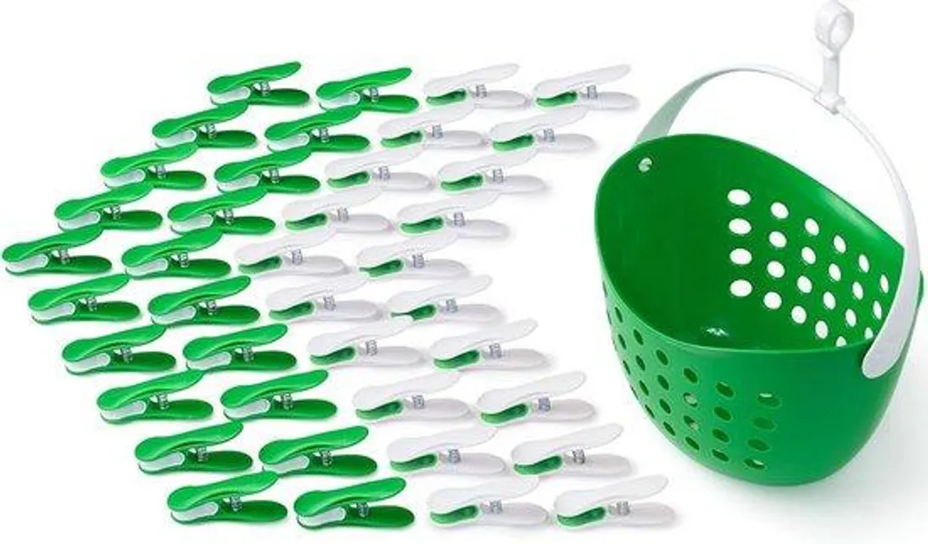 Pinces à linge souples lot de 40 pièces coloris vert et blanc classique