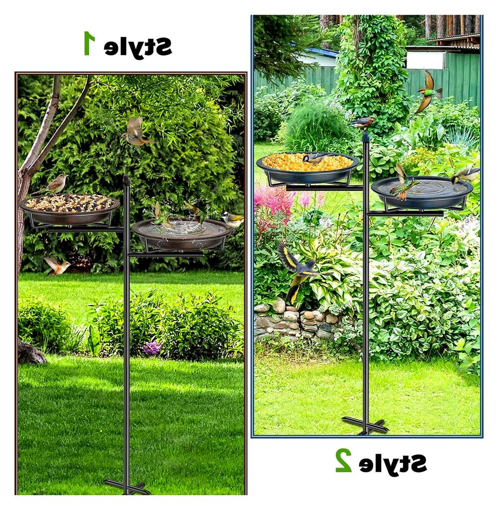 Vogeltränke Vogelbad Schale Stehend, 2-in-1 Vogelbad für den Garten mit Doppelbecken für Wasser und Futter, Metall Vogelbecken für Gartendekora...