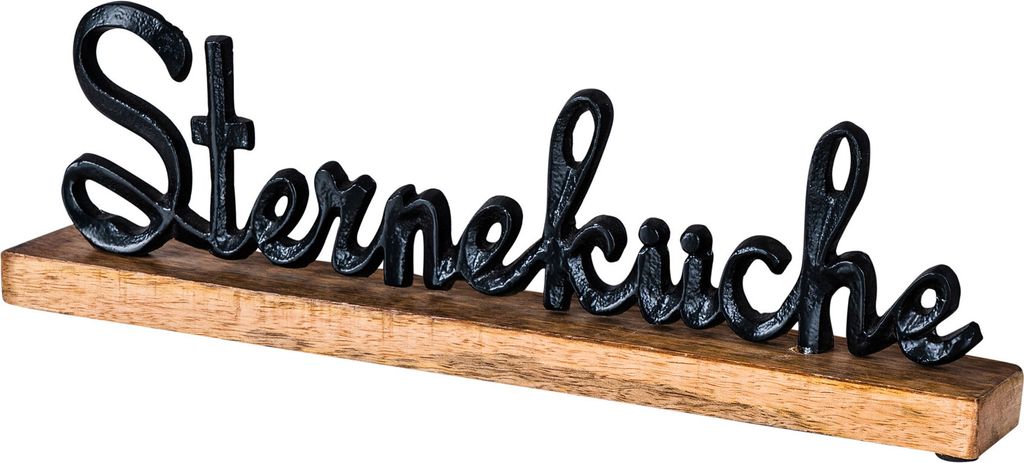 Sterneküche Schriftzug L40cm Metall Schwarz Mango Holz Tischdeko Deko Aufsteller