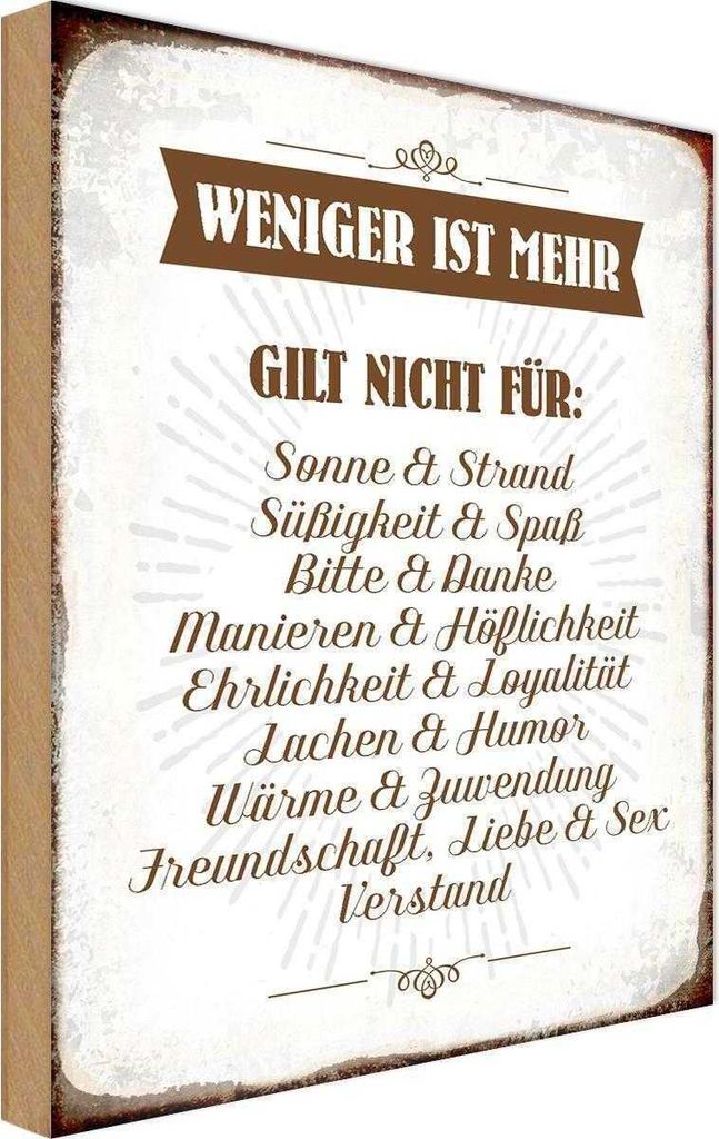vianmo Holzschild 18x12 cm weniger ist mehr gilt nicht für Spruch Zitat