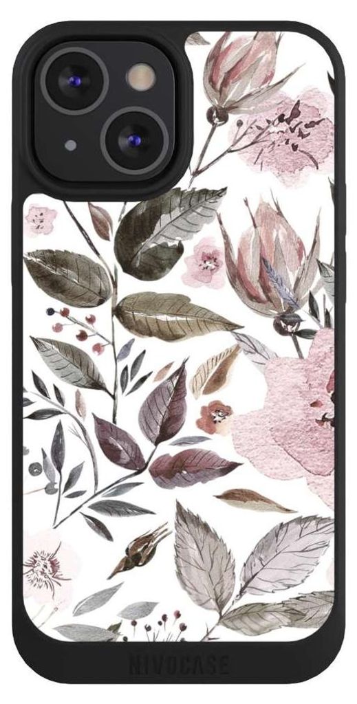 NIVOCASE Handyhülle für Apple iPhone 13 Mini Hülle NIVOpure Case Schwarz Blumen Pastell Wasserfarbe