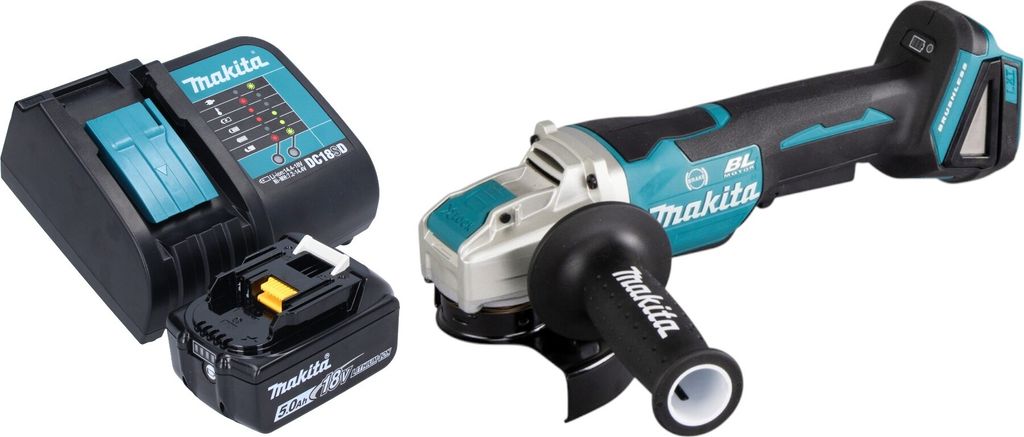 Makita DGA 520 ST1X1 Akku Winkelschleifer 18 V 125 mm X-LOCK Brushless + 1x Akku 5,0 Ah + Ladegerät
