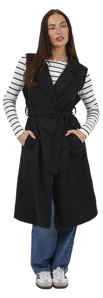 Brave Soul - Trenchcoat für Damen, Kunstgarn, Ärmellos WH472 (36 DE) (Schwarz)