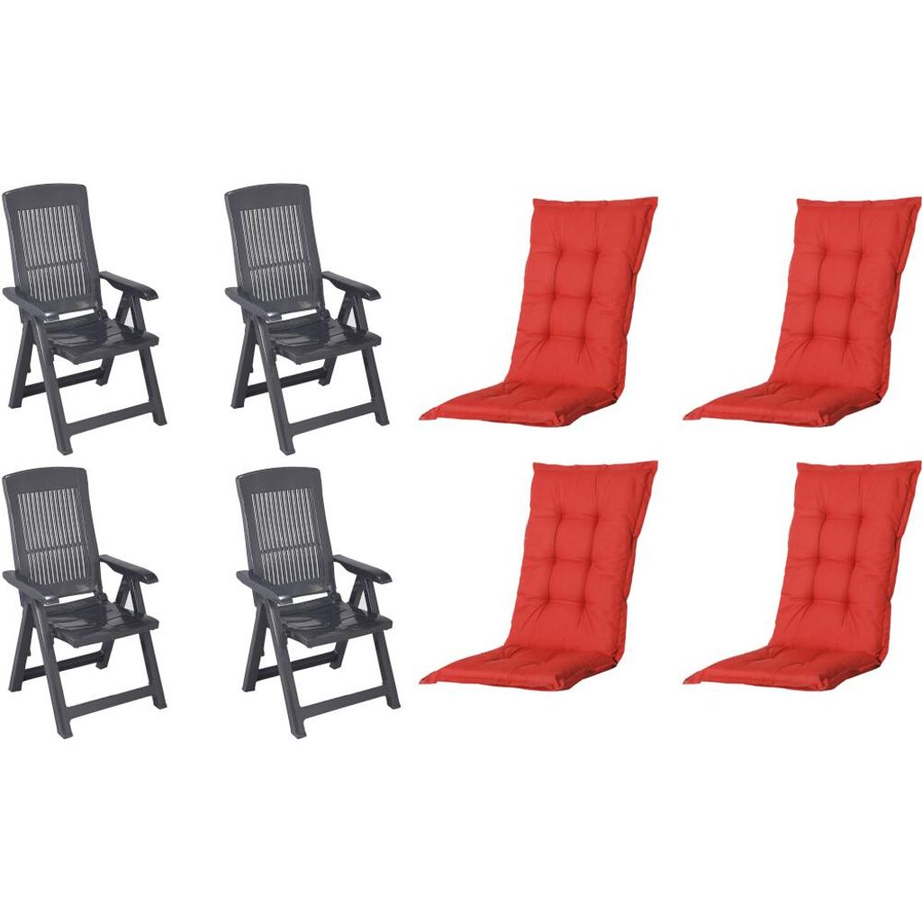 Progarden Klappsessel Tampa mit Auflage 4er Set anthrazit / rot