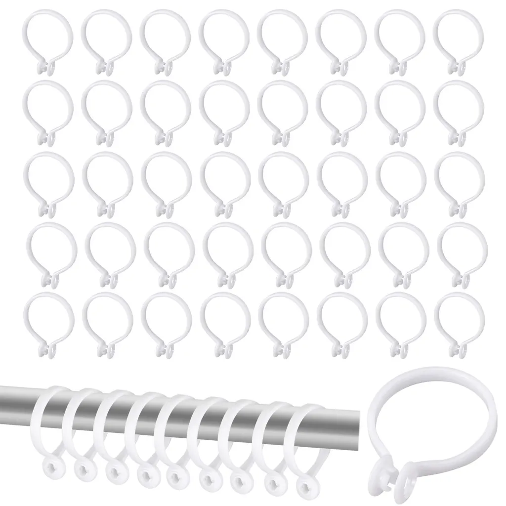 50 anneaux pour rideaux de douche blancs diamètre 37 mm en plastique