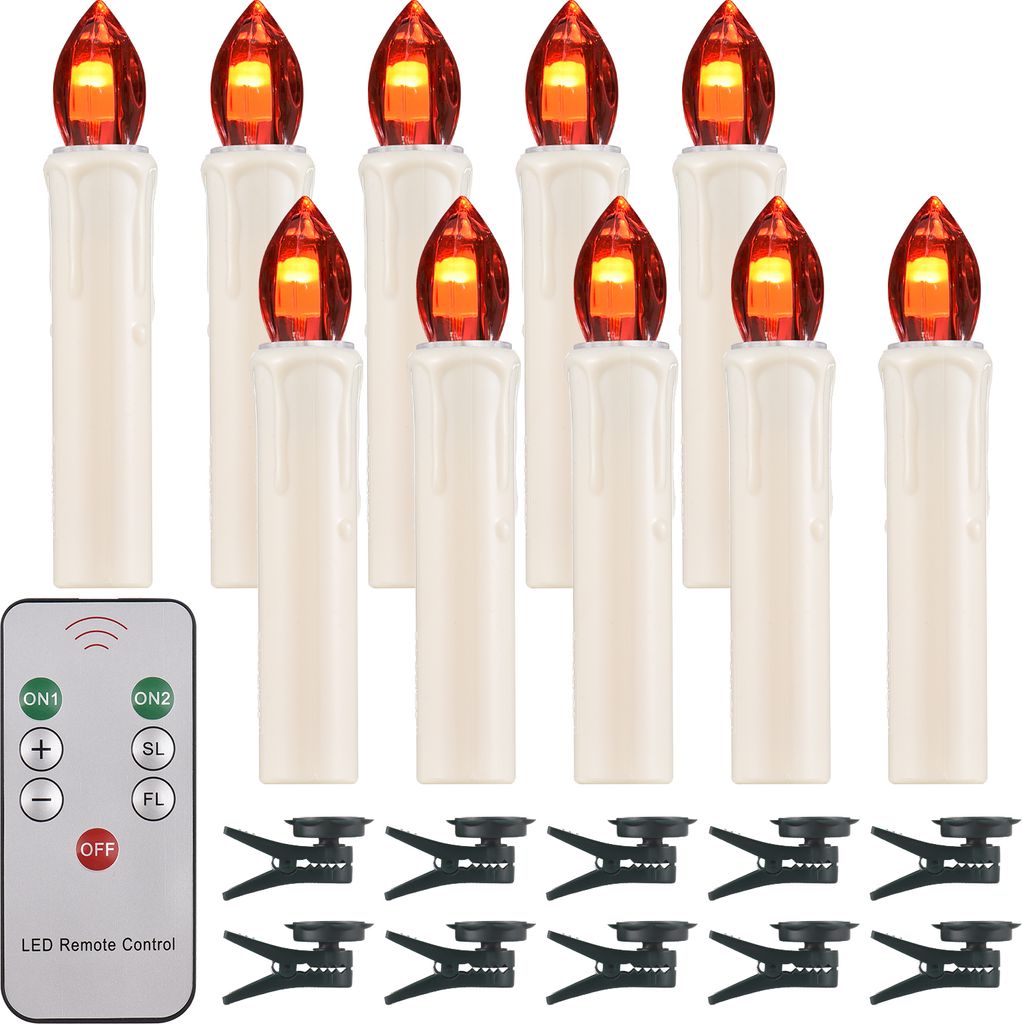 10er-Pack flammenlose Kerzen mit Fernbedienung und Clip, Helligkeit einstellbar, flackernde LED-Kerzen, batteriebetrieben, elektrisch, kabellos, ku...