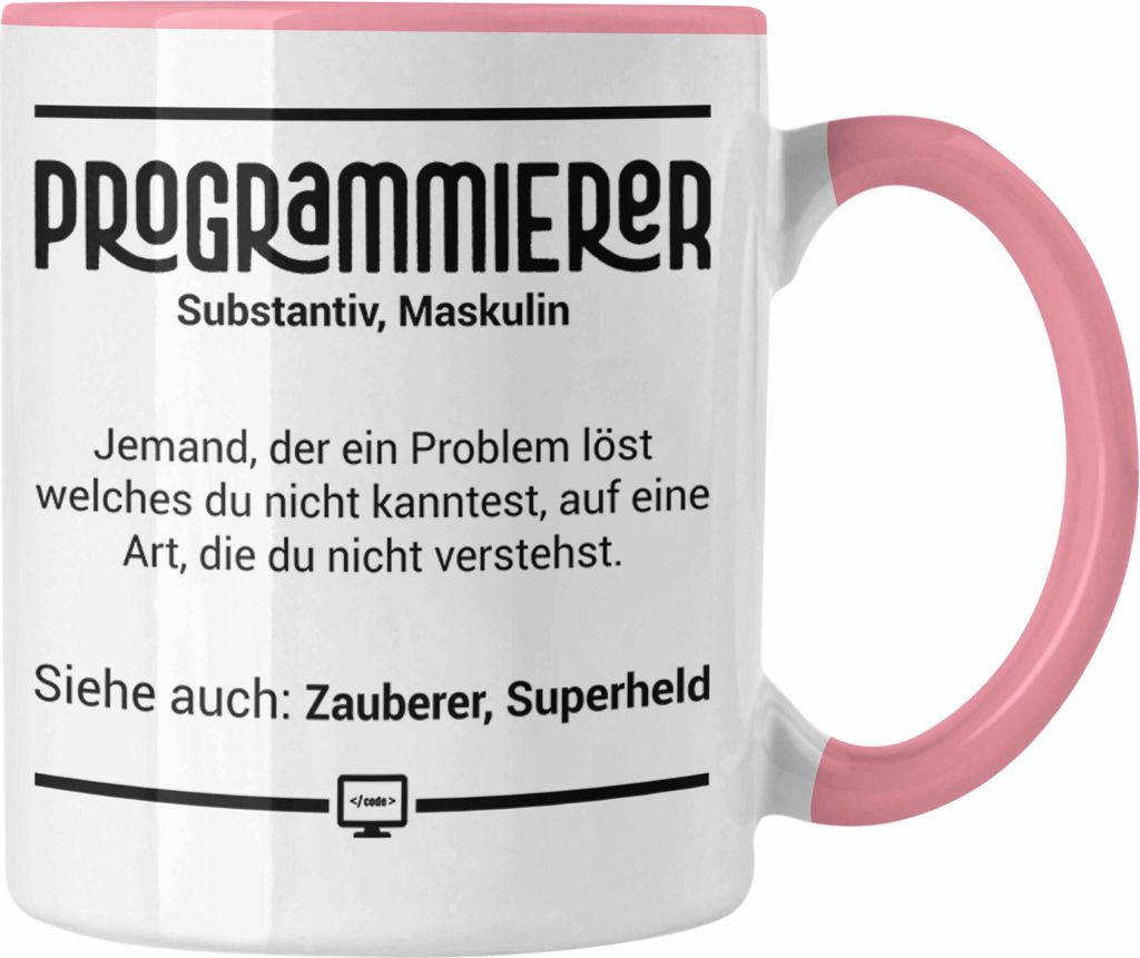 Trendation - Coder Tasse Geschenk für Programmierer Softwareentwickler Nerds Geschenkidee Definition IT Techniker (Rosa)