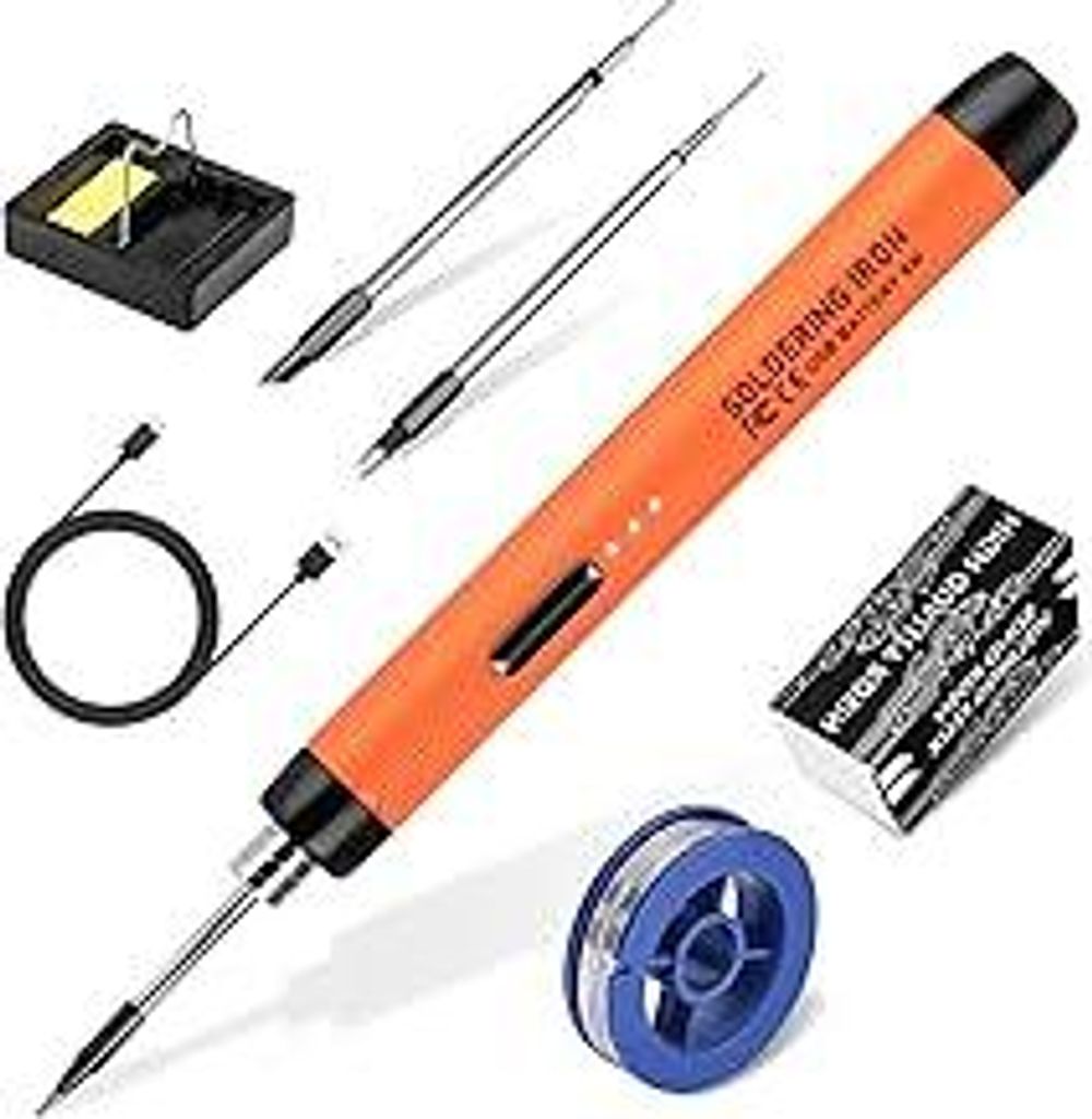Kabelloses Lötkolben Set - USB Lötkolben mit 3 Temperatur Einstellbar 300?-450?, 3 Lötspitzen, Lötkolbenständer, Lötdraht, Lötpaste, KKMOL L...