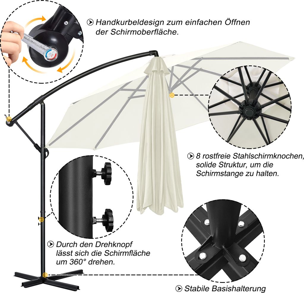LZQ ALU Sonnenschirm Gartenschirm Ø350cm Terrassenschirm Produktbild 11