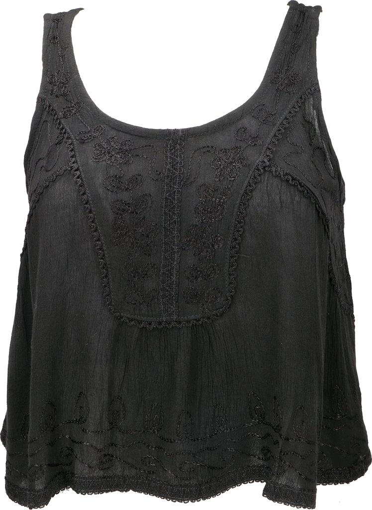 Besticktes Top Boho Chic, Kurzes Lockeres Sommertop - Schwarz, Damen, Viskose, Tops & T-Shirts
