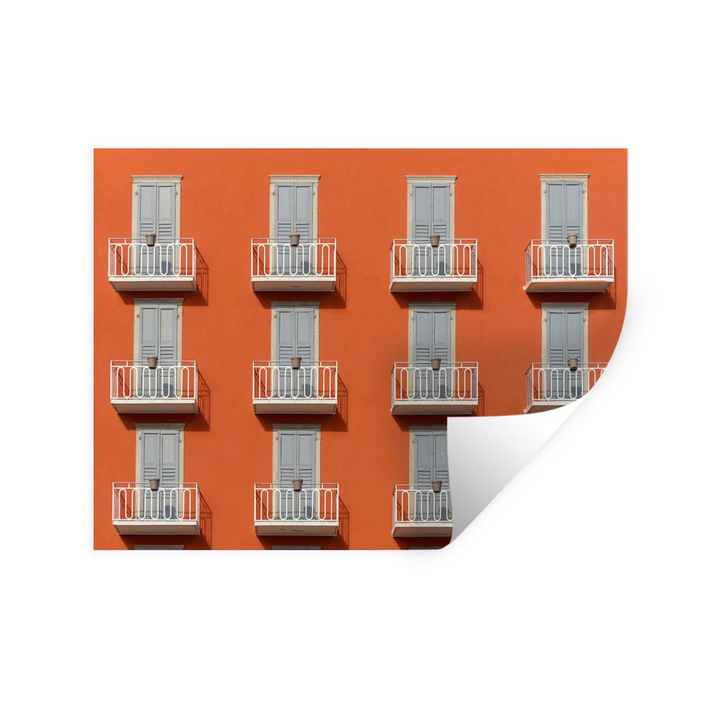 MuchoWow Wandtattoo Wandsticker Wandaufkleber Tür - Balkon - Architektur - Palme - Orange 120x90 cm Selbstklebend und Repositionierbar - Aufkleber