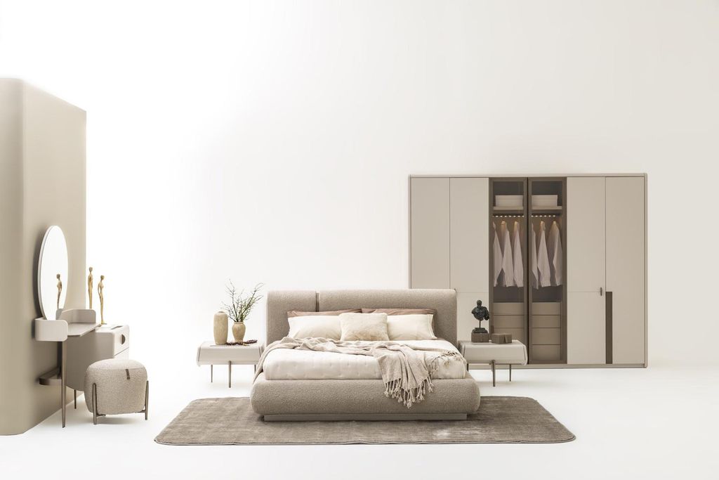 Schlafzimmer Set Bett Nachttische Schminktisch Spiegel Hocker Kleiderschrank