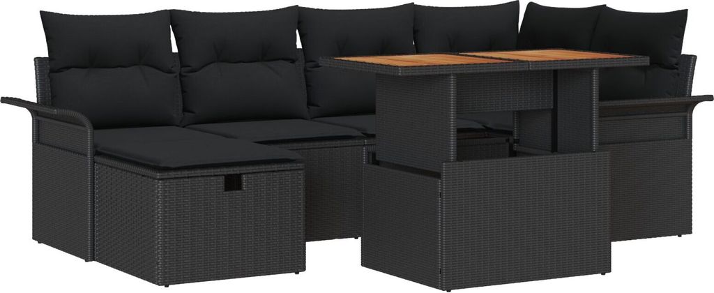 Möbel 7-teiliges Garten-Sofa-Set mit Kissen Schwarzes Poly-Rattan - Gartensofas 3359915
