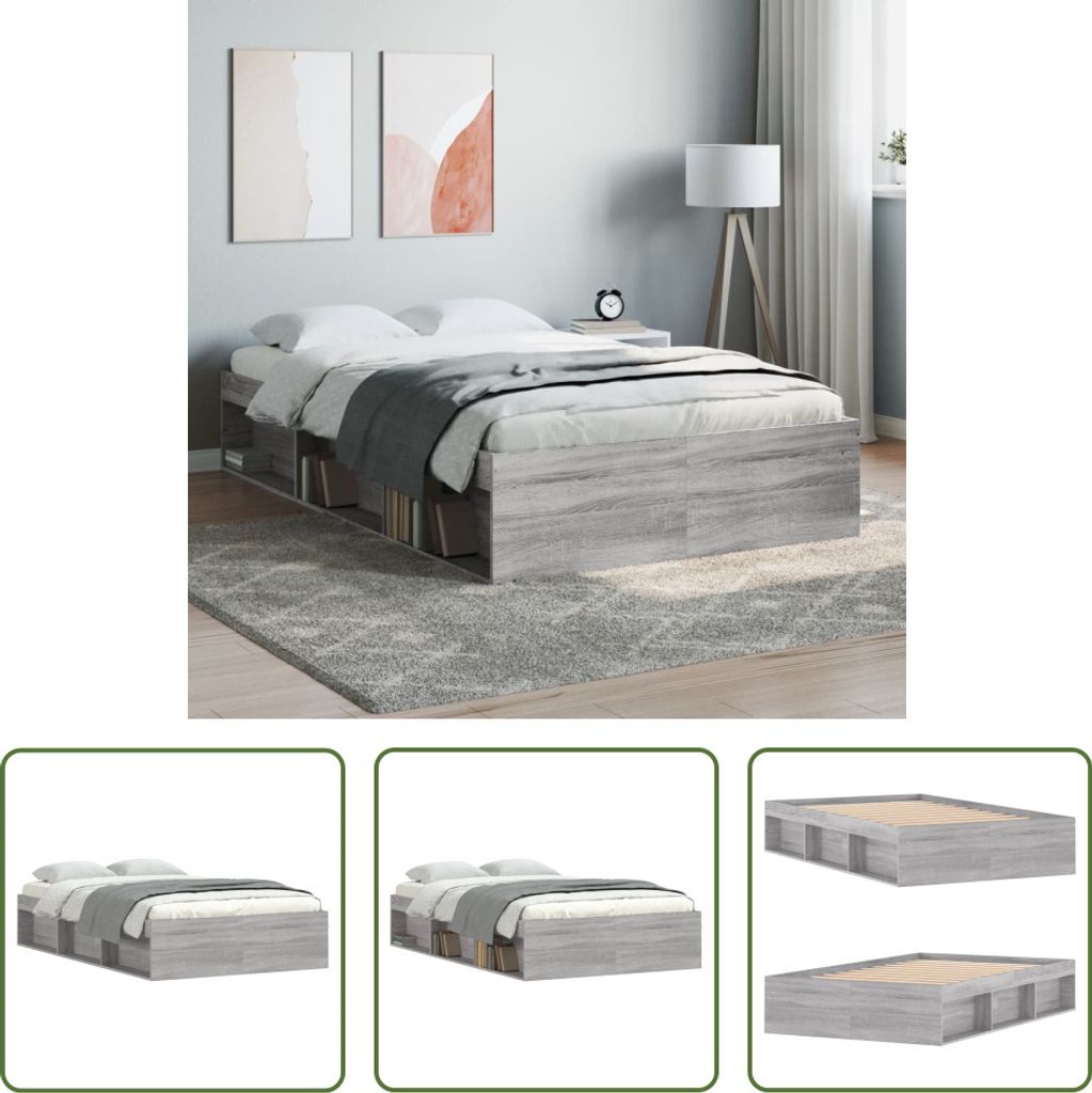 The Living Store Bettgestell Grau Sonoma 120x200 cm