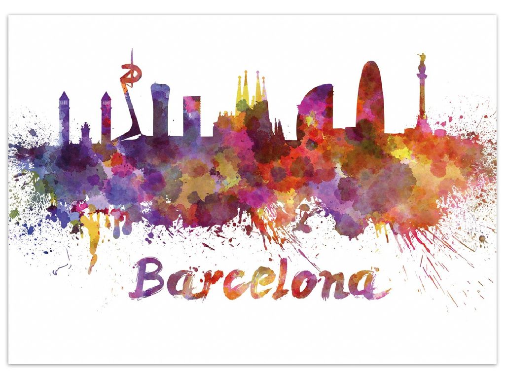 Wallario Premium Teppich, Größe 50 x 70 cm, Städte als Aquarell - Skyline von Barcelona