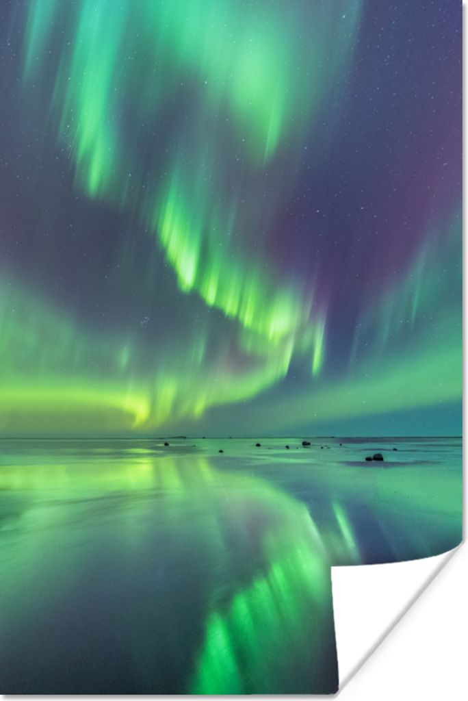 MuchoWow Poster Nordlichter - Sternenhimmel - Wasser 20x30 cm - Papierdruck