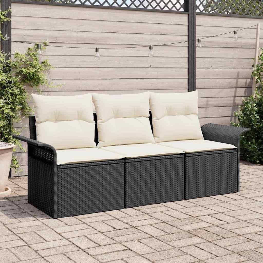 Maison Exclusive - Garten-Sofa-Set mit Kissen 3 pcs Schwarz Poly Rattan
