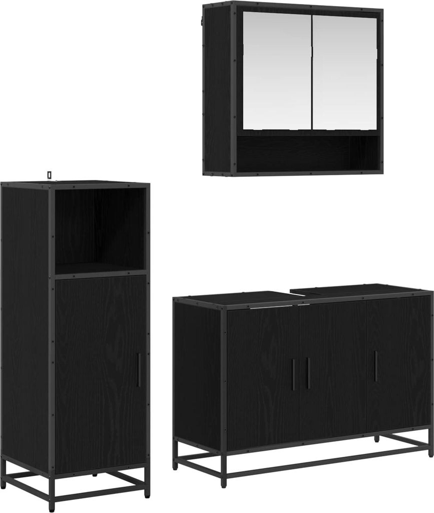 Maison Exclusive - Badezimmermöbel-Set 3 pcs Schwarz Eichen-Optik Holzwerkstoff