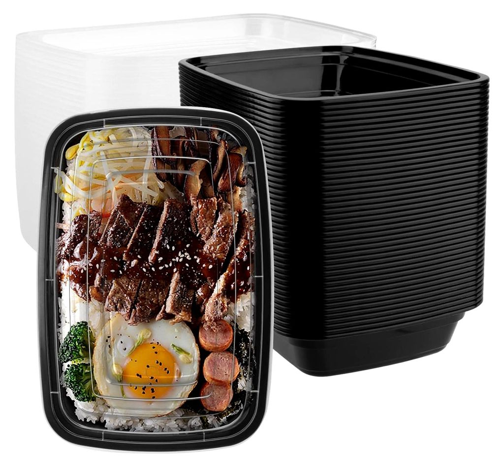 50 Stück Meal Prep Boxen, 750 ml Kunststoff Mahlzeit Container mit Deckel, 1 Fach, für Mitnehmen, Snacks, Früchte, mikrowellengeeignet, Kühlsch...