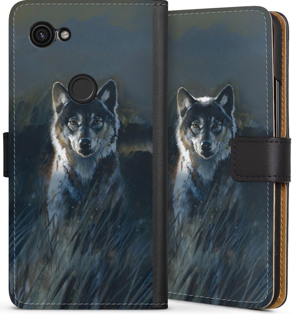 DeinDesign Klapphülle für Google Pixel 3a Handytasche Lederhülle Tasche Malerei Natur Wolf