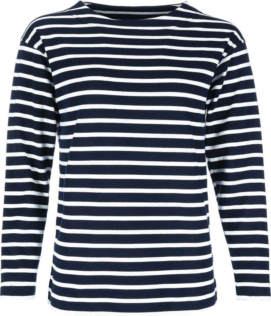 modAS Damen Shirt Bretonisches Damenshirt mit U-Boot Ausschnitt - Ringelshirt Streifenshirt Langarmshirt mit Streifen aus Baumwolle in Blau/Weiß i...