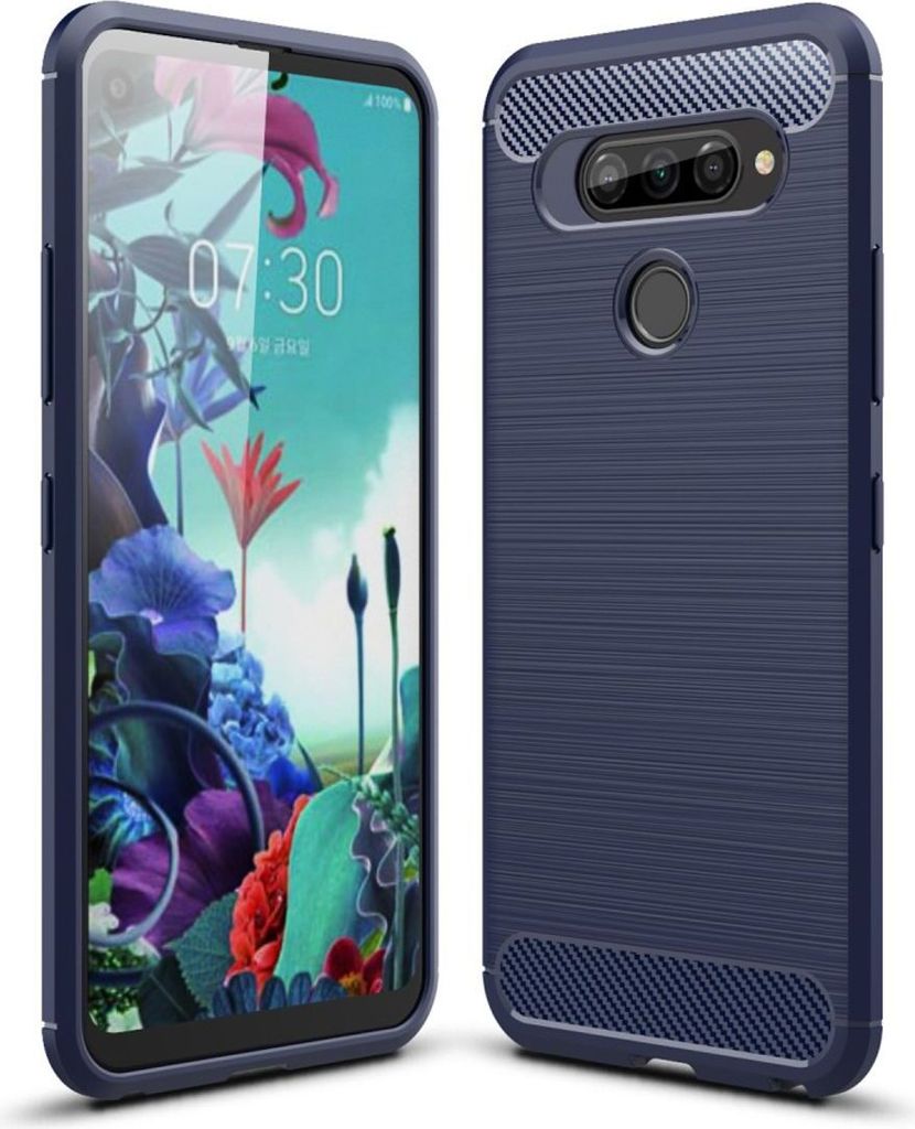 Schutzhülle Handyhülle für LG Q70 Case Cover Carbon Optik Blau