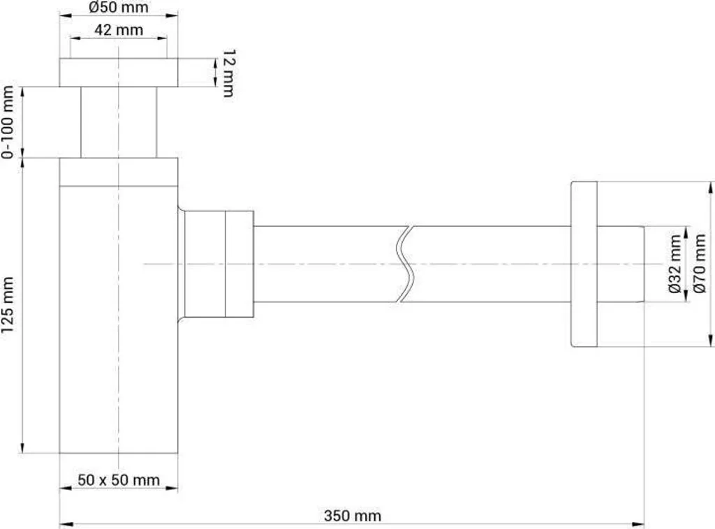 Siphon carré D32mm découpable pour installation sous évier et lavabo