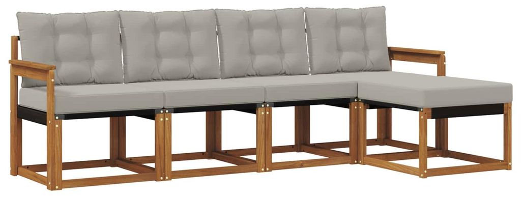 vidaXL Outdoor-Sofagarnitur mit Kissen 5 pcs Natürlich und Hellgrau